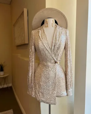Sequin Long Sleeve Mini Romper