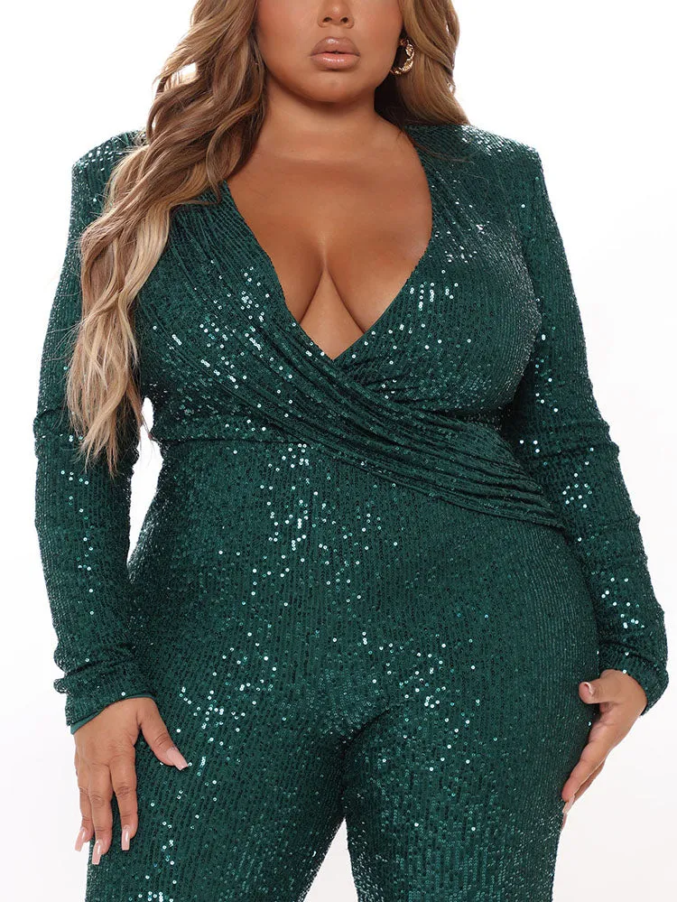 Sequin V Neck Jumpsuit