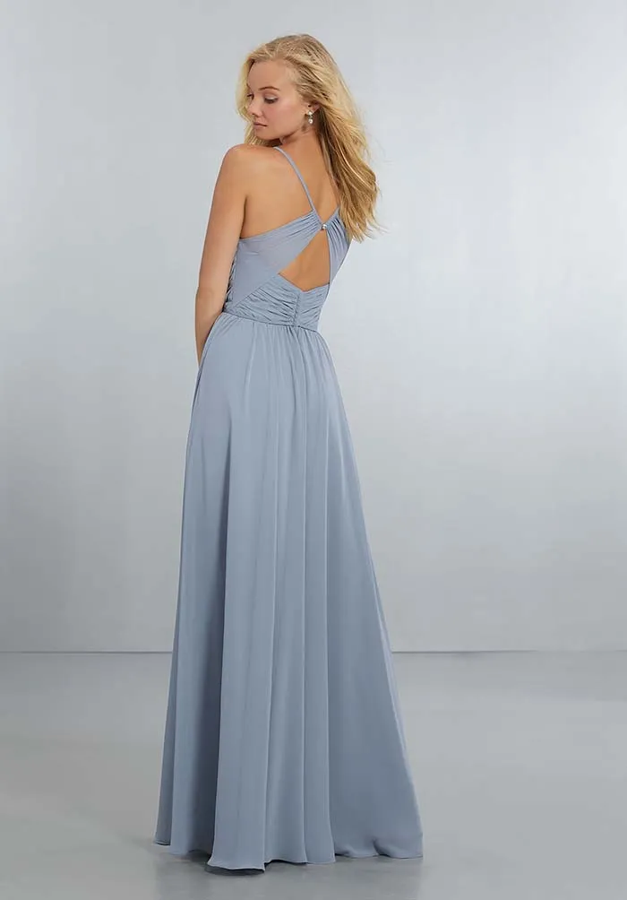 Sexy Halter Bridesmaid Dresses Chiffon Ruched A line Wedding Party Gowns