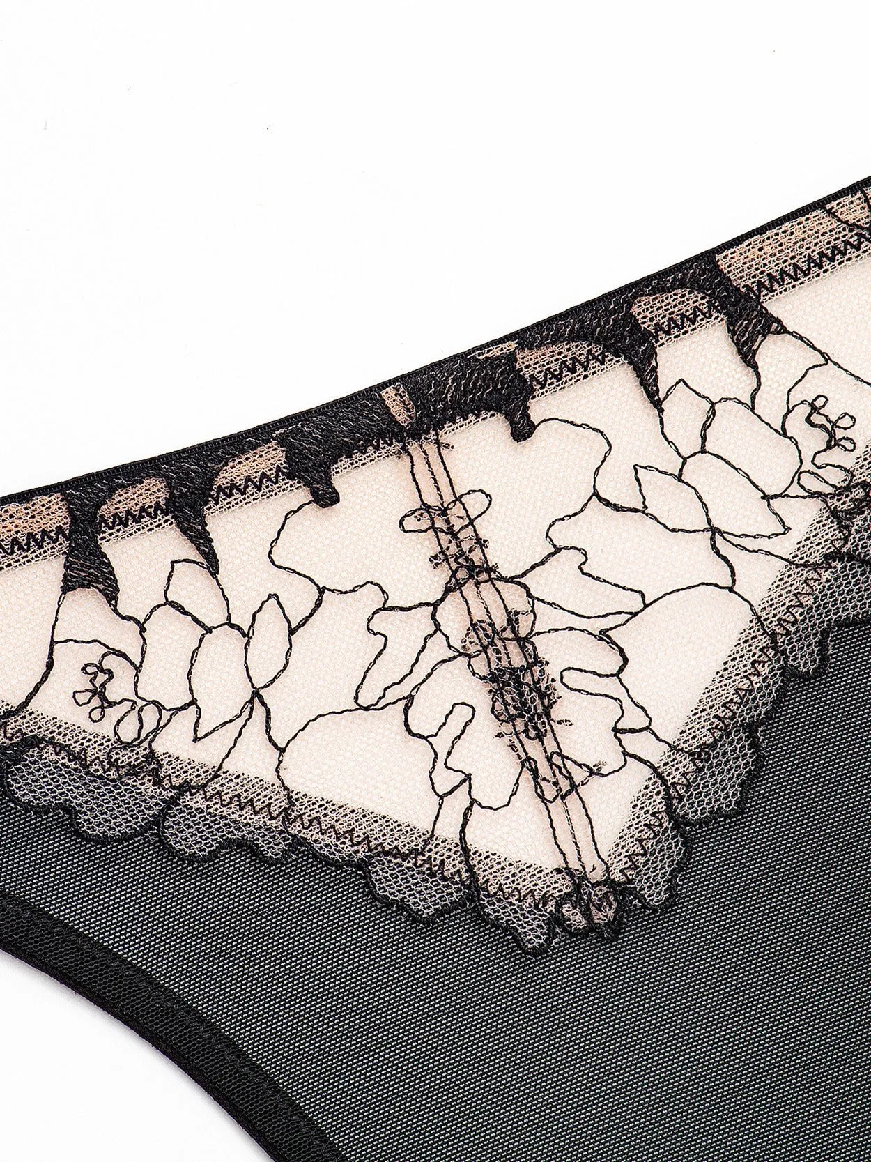 Sexy Lace Embroidered Thong Panty T Back Low Waist Black