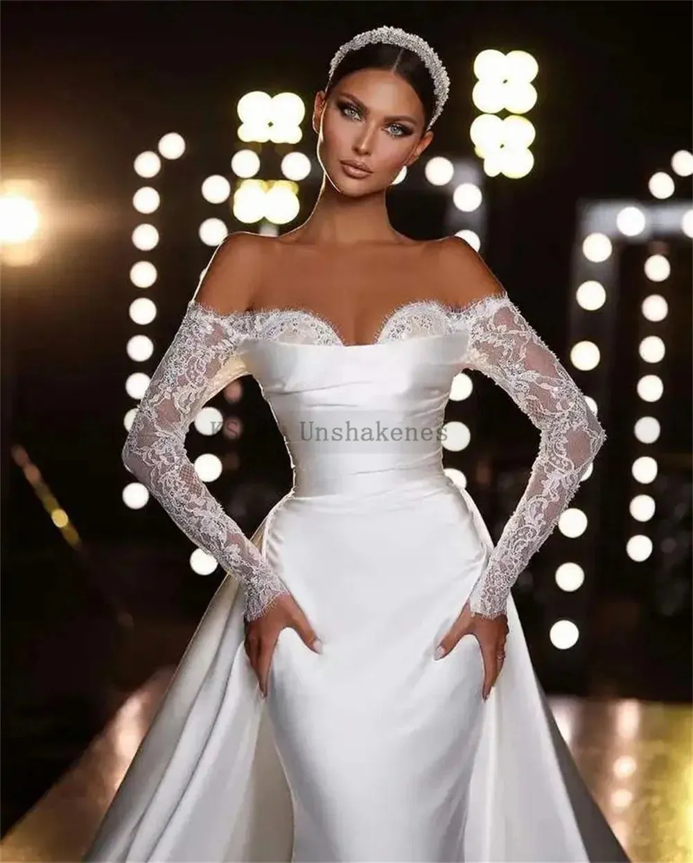 Sexy Mermaid Wedding Dresses Long Sleeve Lace Bride Dress Detachable Skirt Train Customized Wedding Gowns Church Robe de Mariage