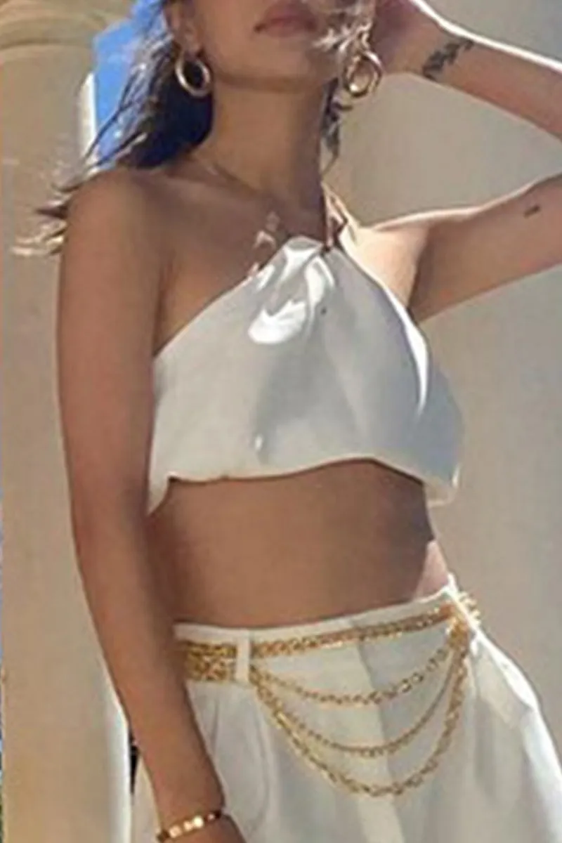 Sexy Solid Color Chains Backless Halter Tops