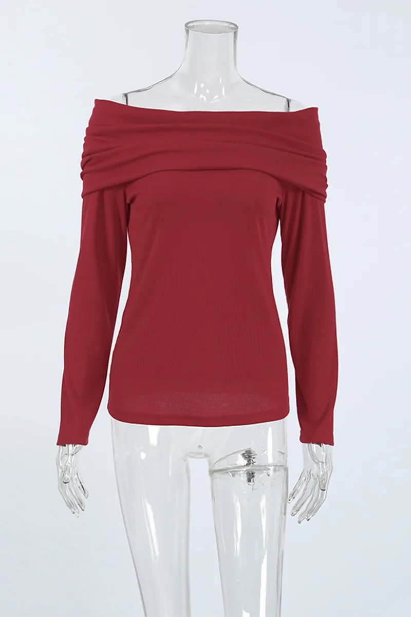 Sexy Solid Color Ruched Off Shoulder Tops