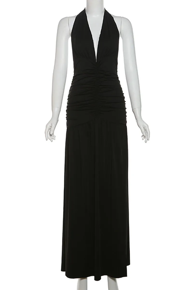 Sexy Solid Color Slit Halter Sleeveless Dresses(3 Colors)