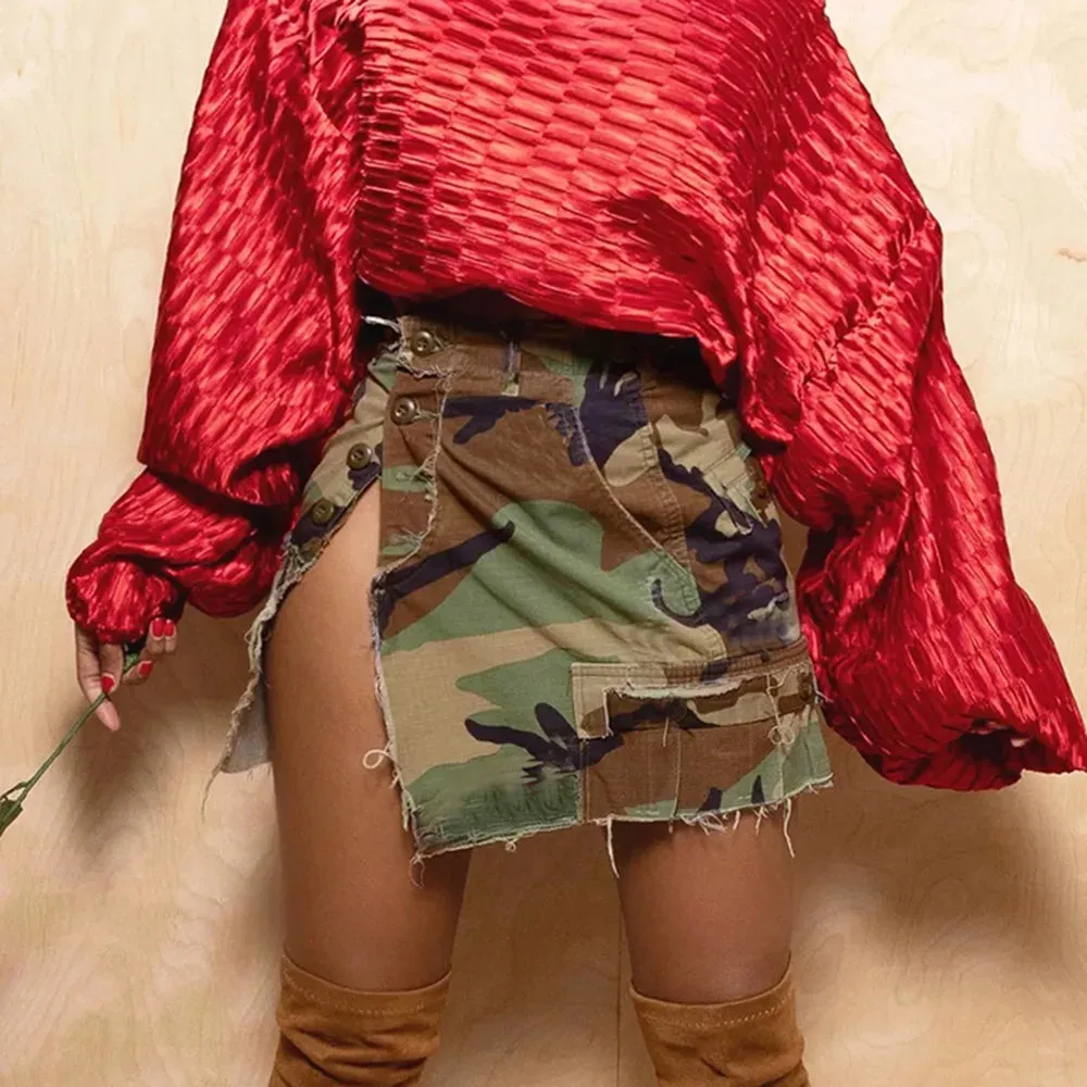 Sexy Women Camouflage Crop Tops Pocket Halter Backless Bandage Cargo Tank Vest Single Breasted Turn Down Collar Camo Bustier Top