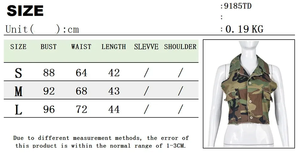 Sexy Women Camouflage Crop Tops Pocket Halter Backless Bandage Cargo Tank Vest Single Breasted Turn Down Collar Camo Bustier Top