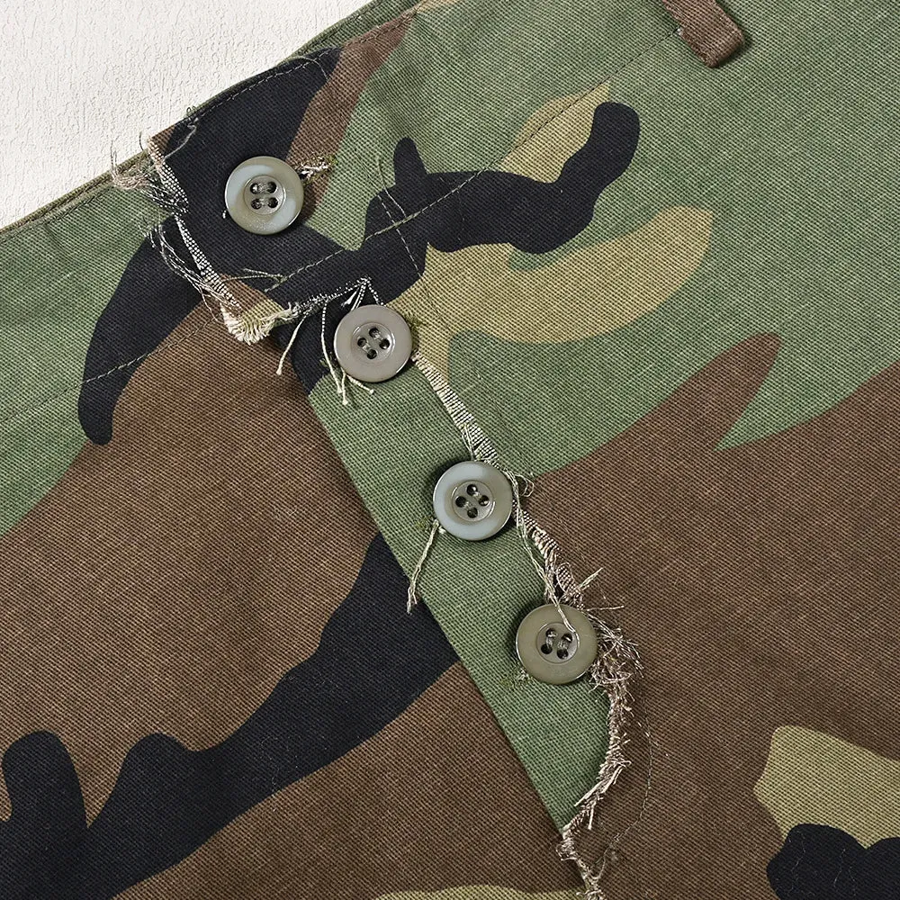 Sexy Women Camouflage Crop Tops Pocket Halter Backless Bandage Cargo Tank Vest Single Breasted Turn Down Collar Camo Bustier Top