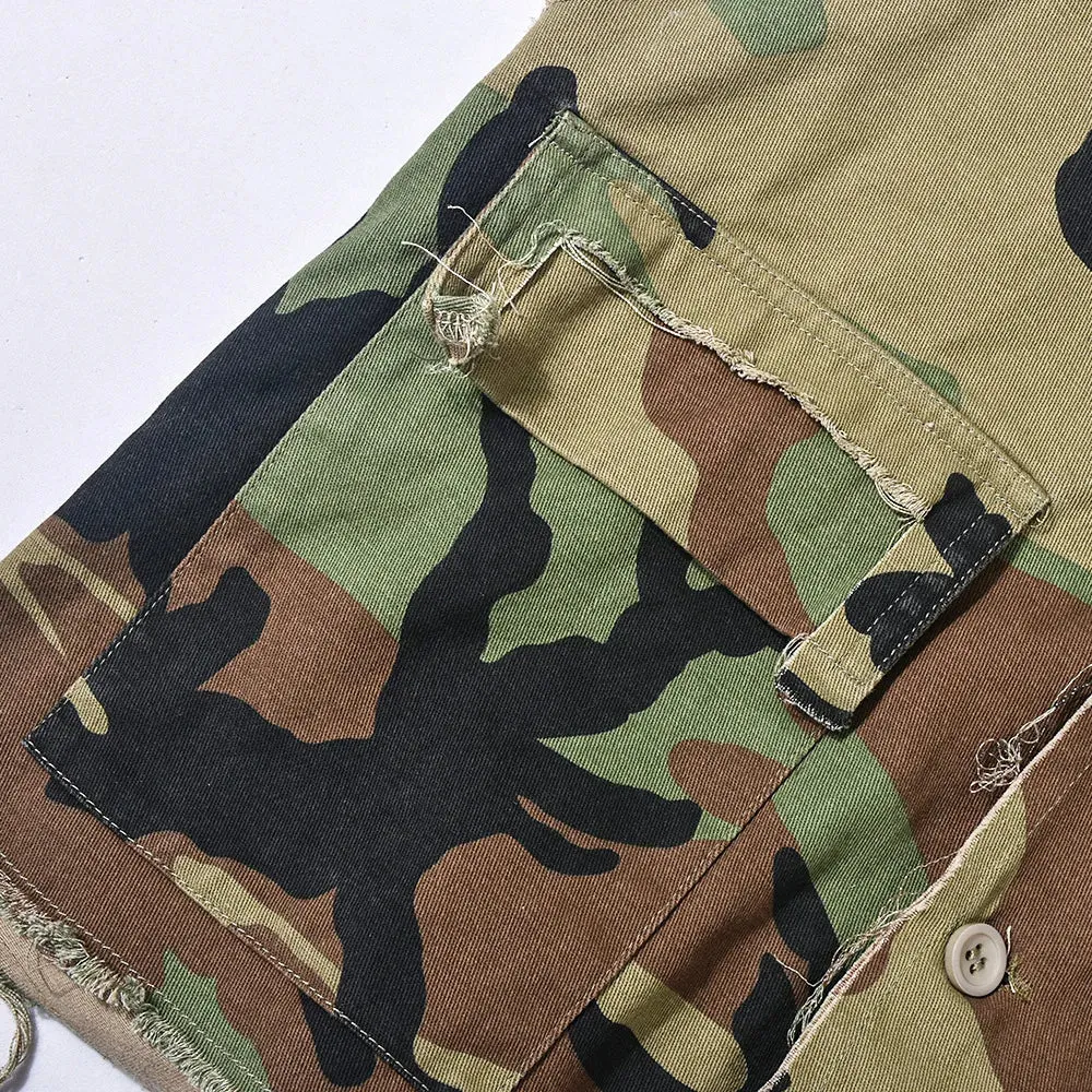 Sexy Women Camouflage Crop Tops Pocket Halter Backless Bandage Cargo Tank Vest Single Breasted Turn Down Collar Camo Bustier Top
