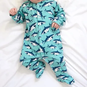 Shark print cotton sleepsuit