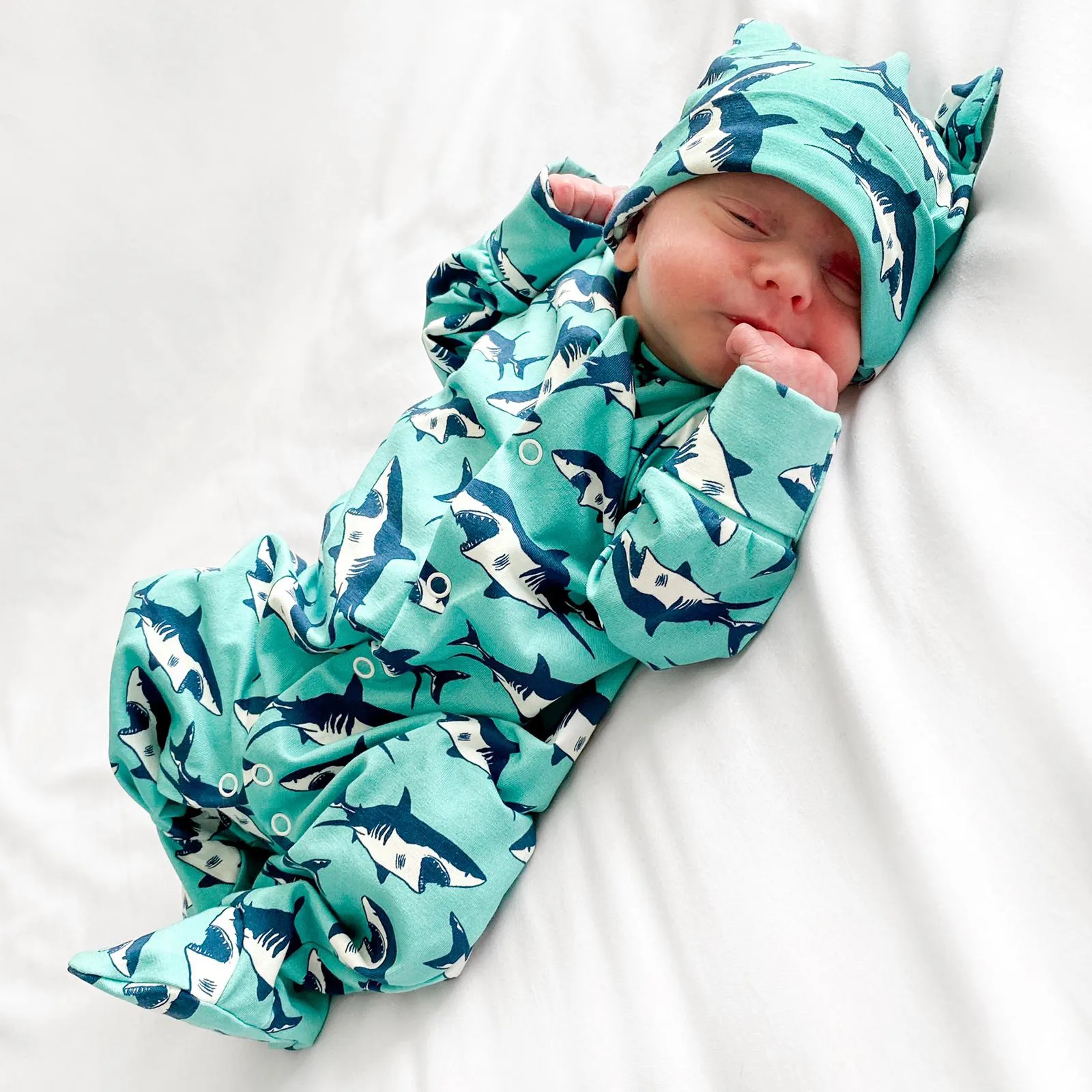 Shark print cotton sleepsuit