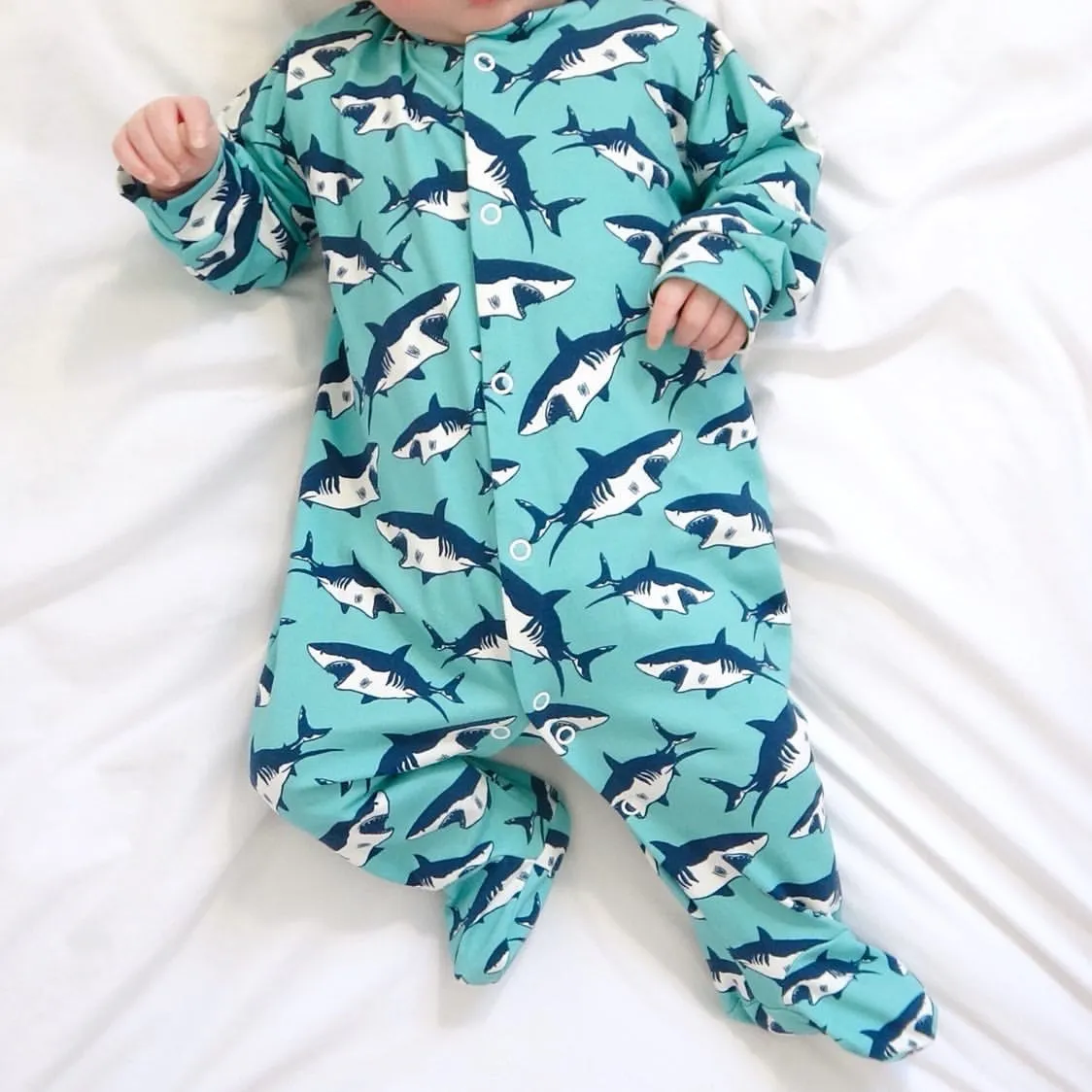 Shark print cotton sleepsuit