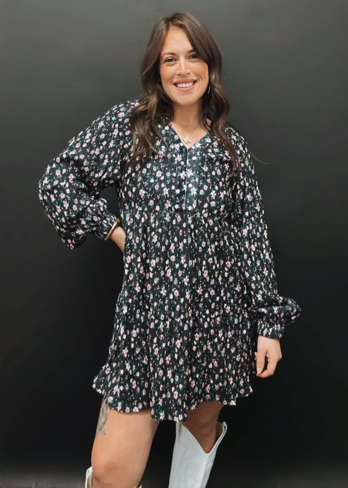She's Everything Floral Velvet Babydoll Dress