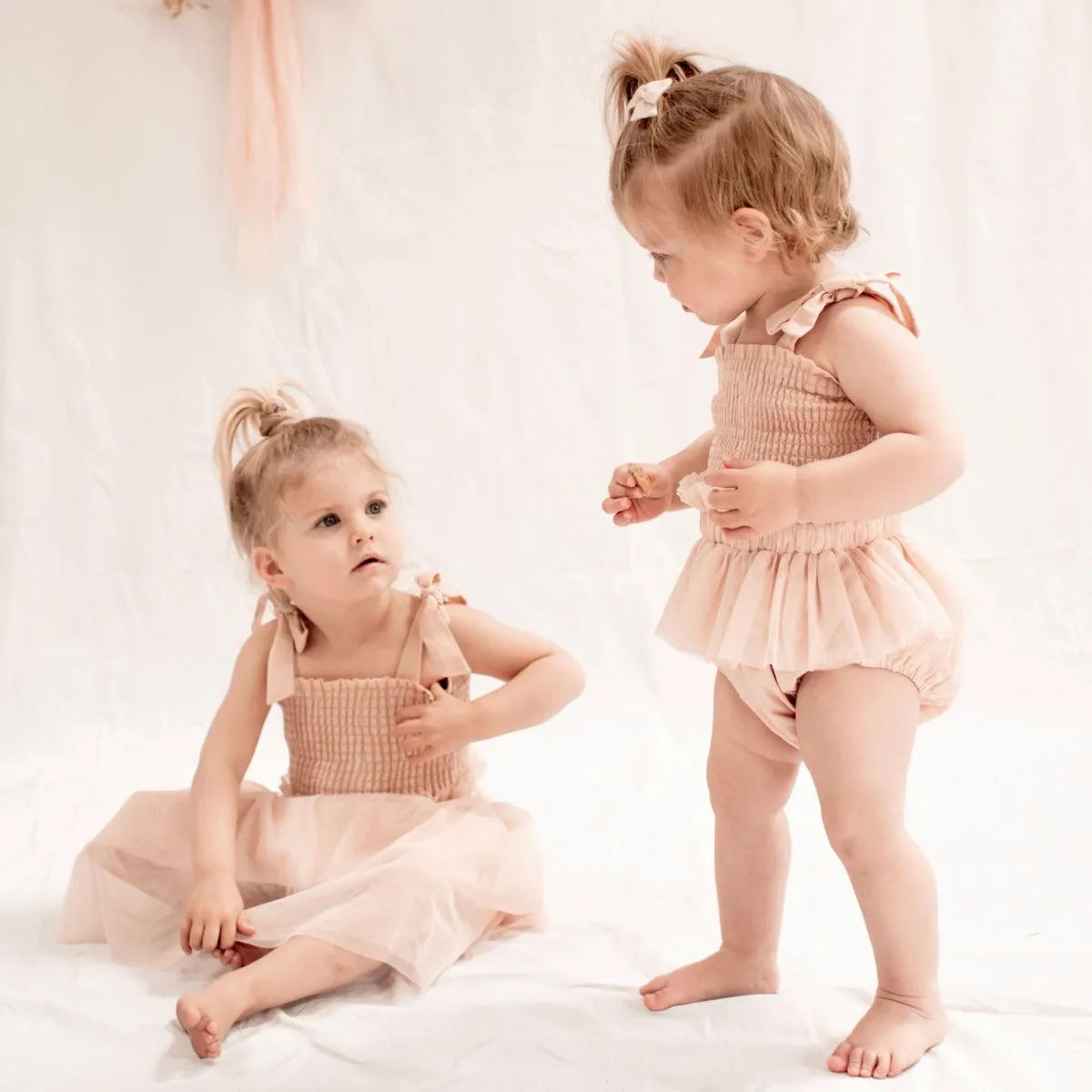 Shirred Tutu Romper - Champagne