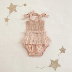 Shirred Tutu Romper - Champagne
