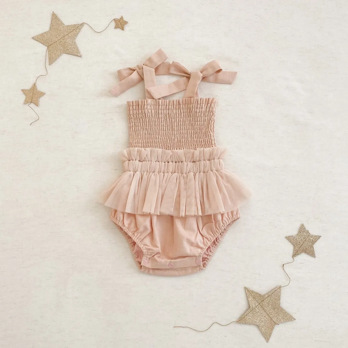 Shirred Tutu Romper - Champagne