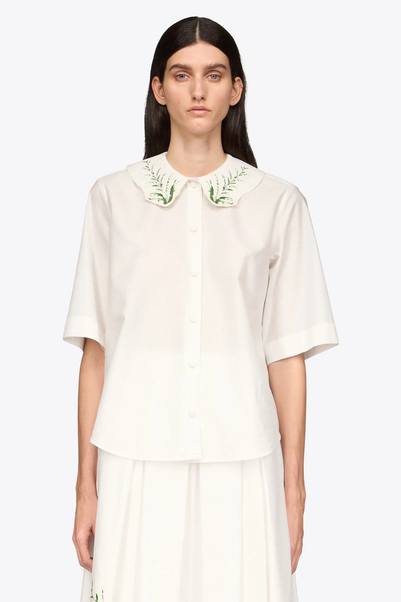 Shirt With Embroidered Collar