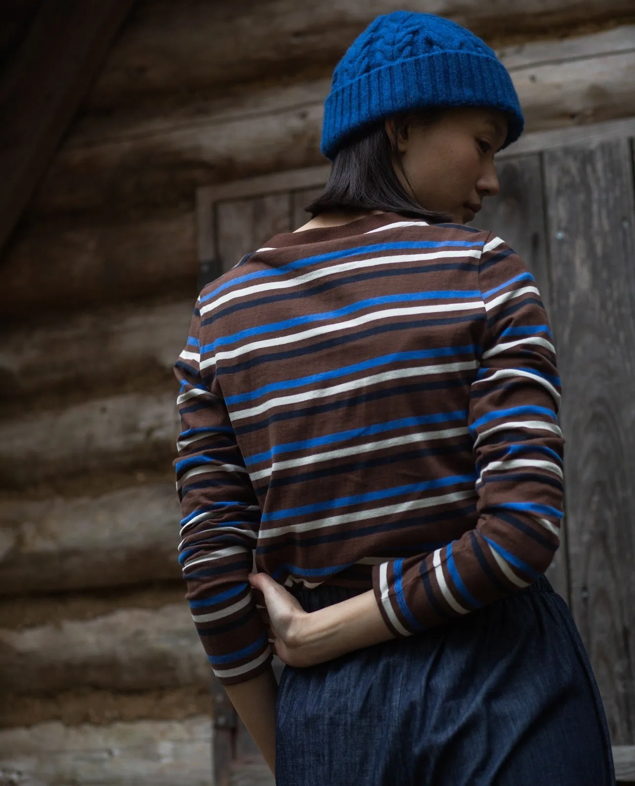 Shoba Jersey Stripe Top in Walnut and Cobalt Stripe