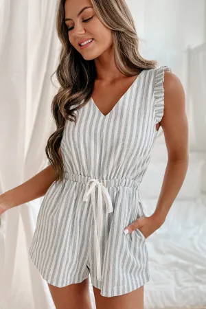 Shoreline Secrets Striped Drawstring Romper (Navy)