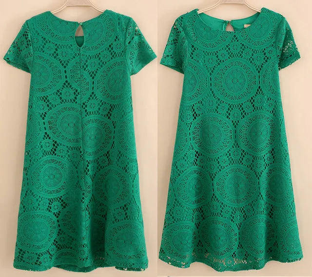 Short Sleeve A-Line Hollow Out Lace Dress  Multiple Colors