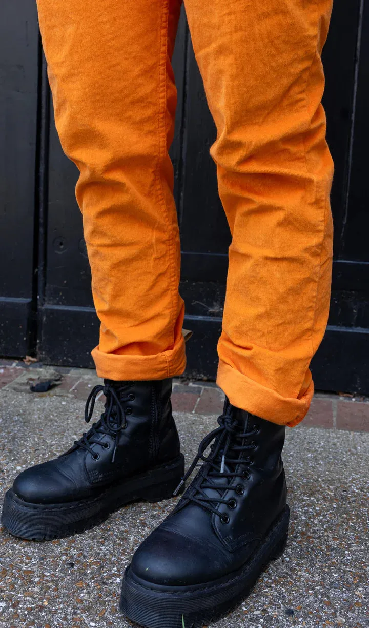 SIZE 3XS* Highlighter Orange Stretch Corduroy Dungarees
