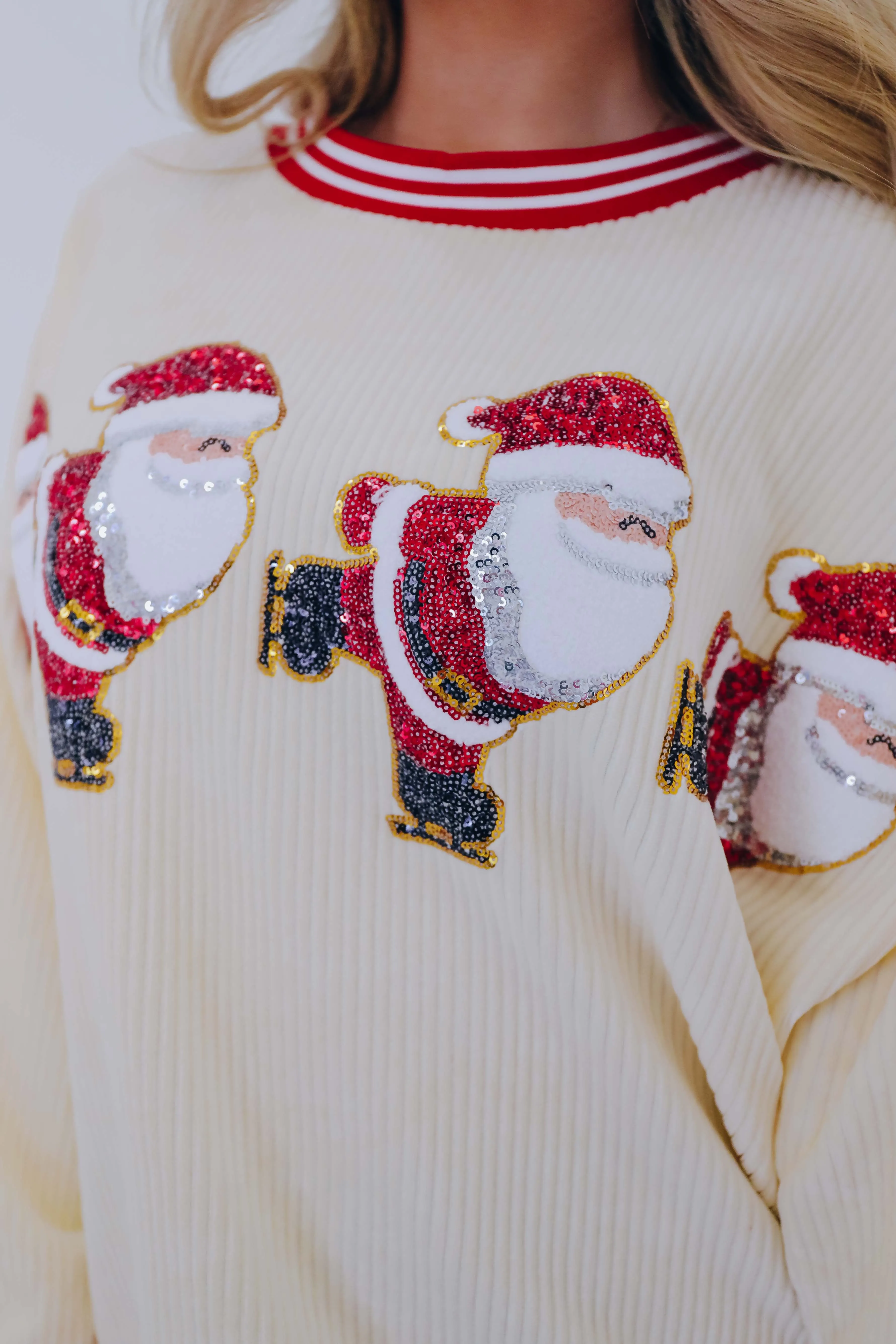 Skating Santa Sequin Patch Oversized Top