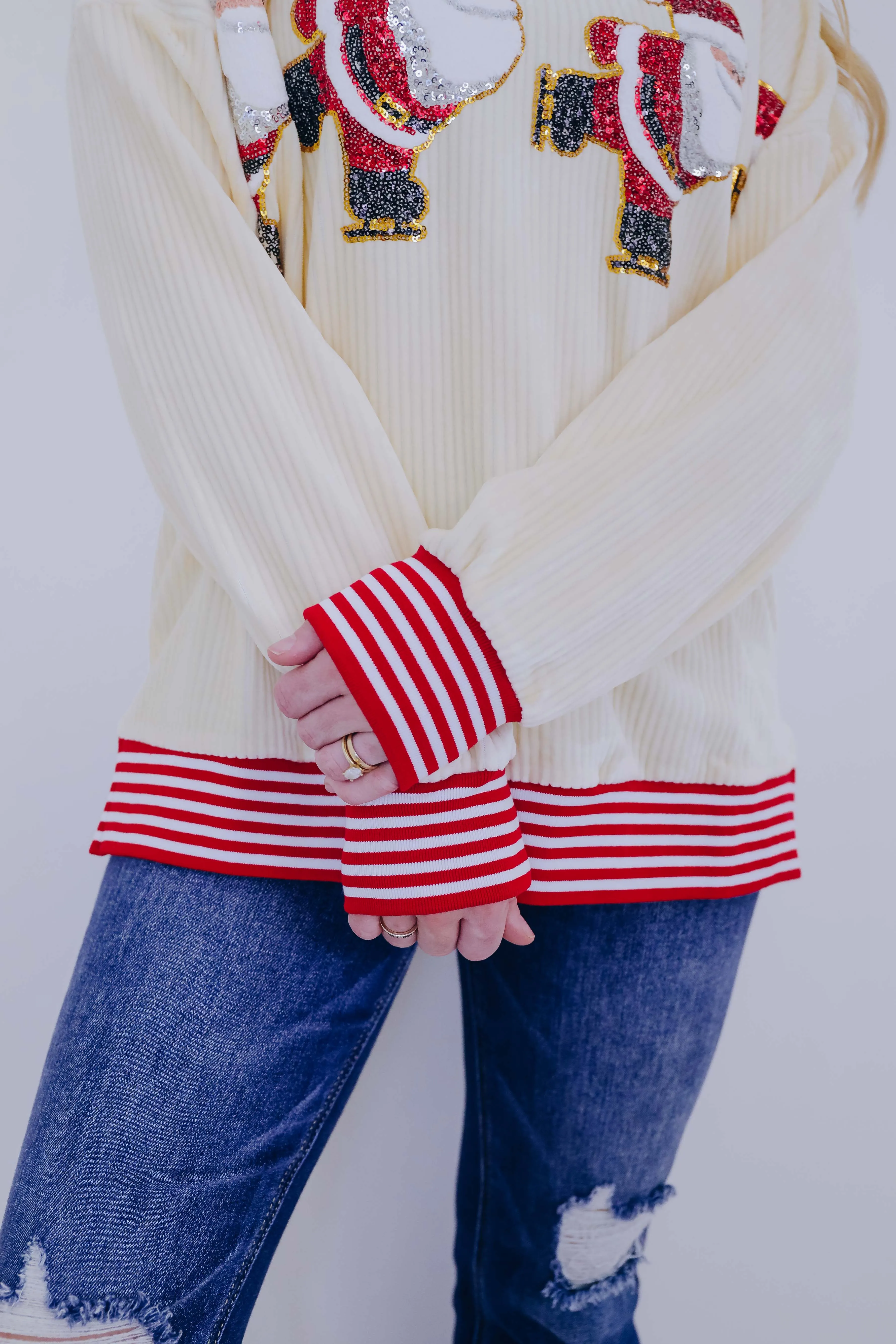 Skating Santa Sequin Patch Oversized Top