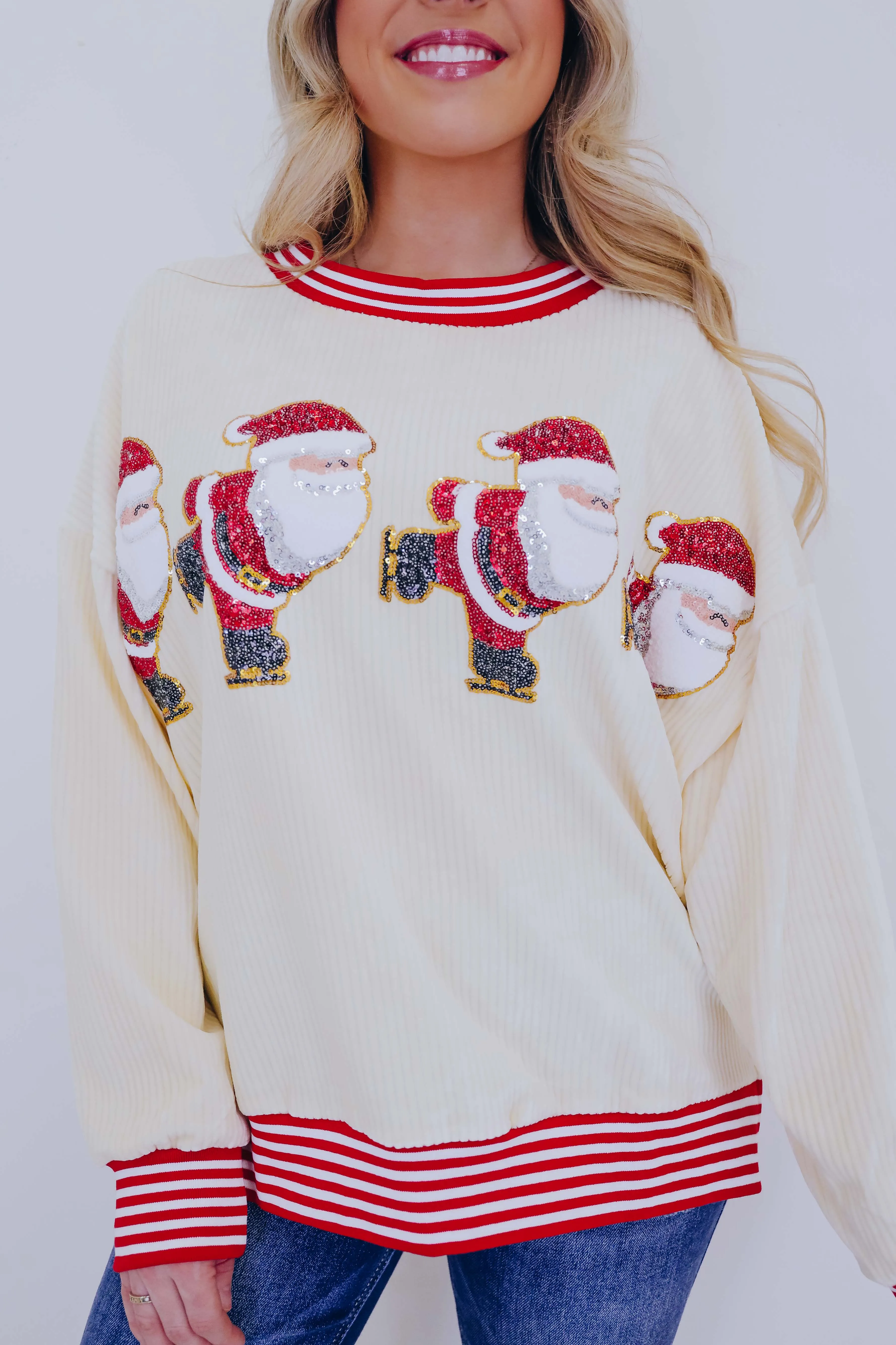 Skating Santa Sequin Patch Oversized Top