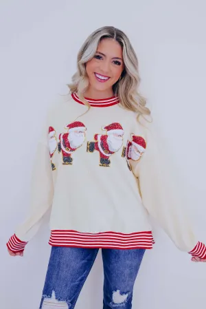 Skating Santa Sequin Patch Oversized Top