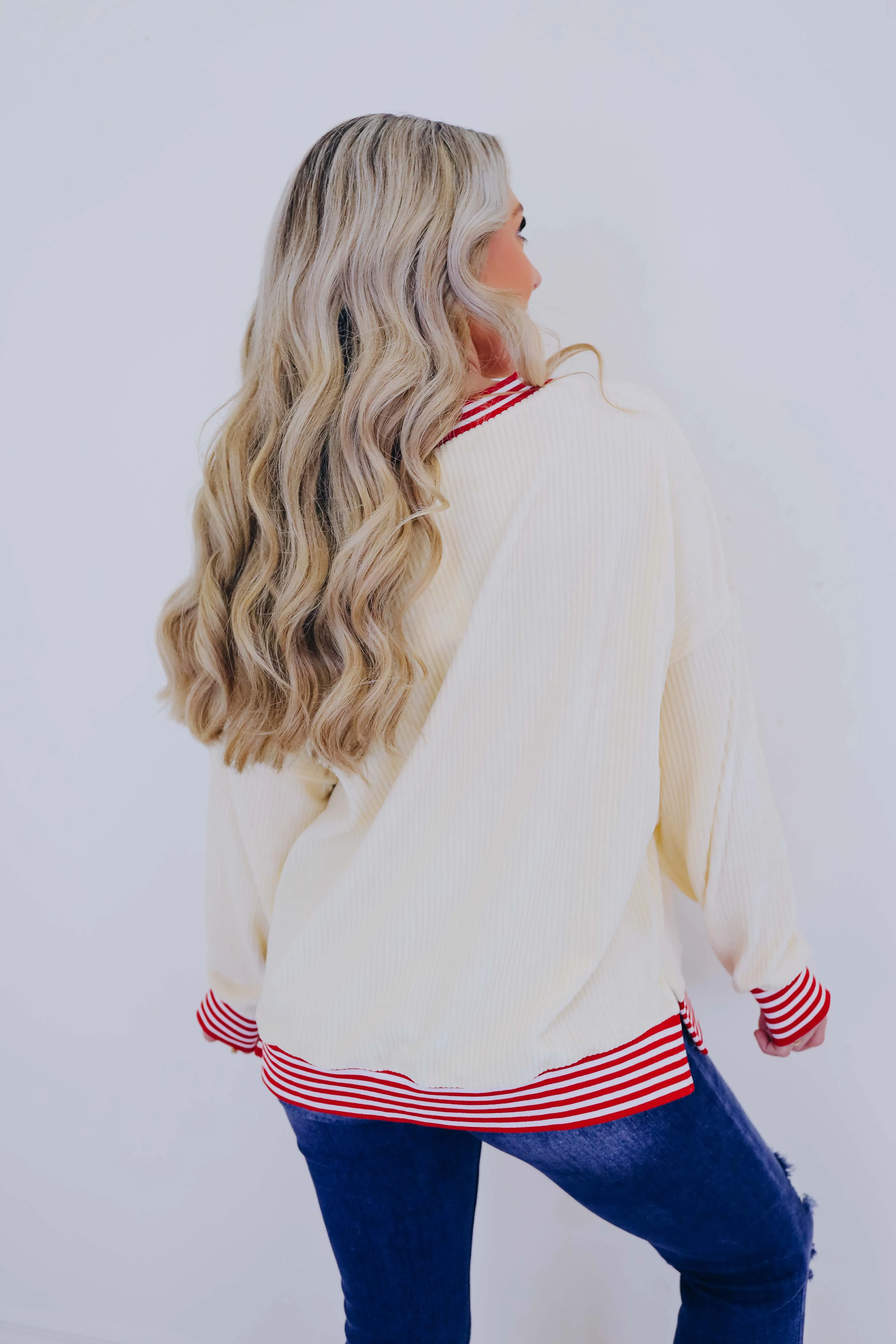 Skating Santa Sequin Patch Oversized Top