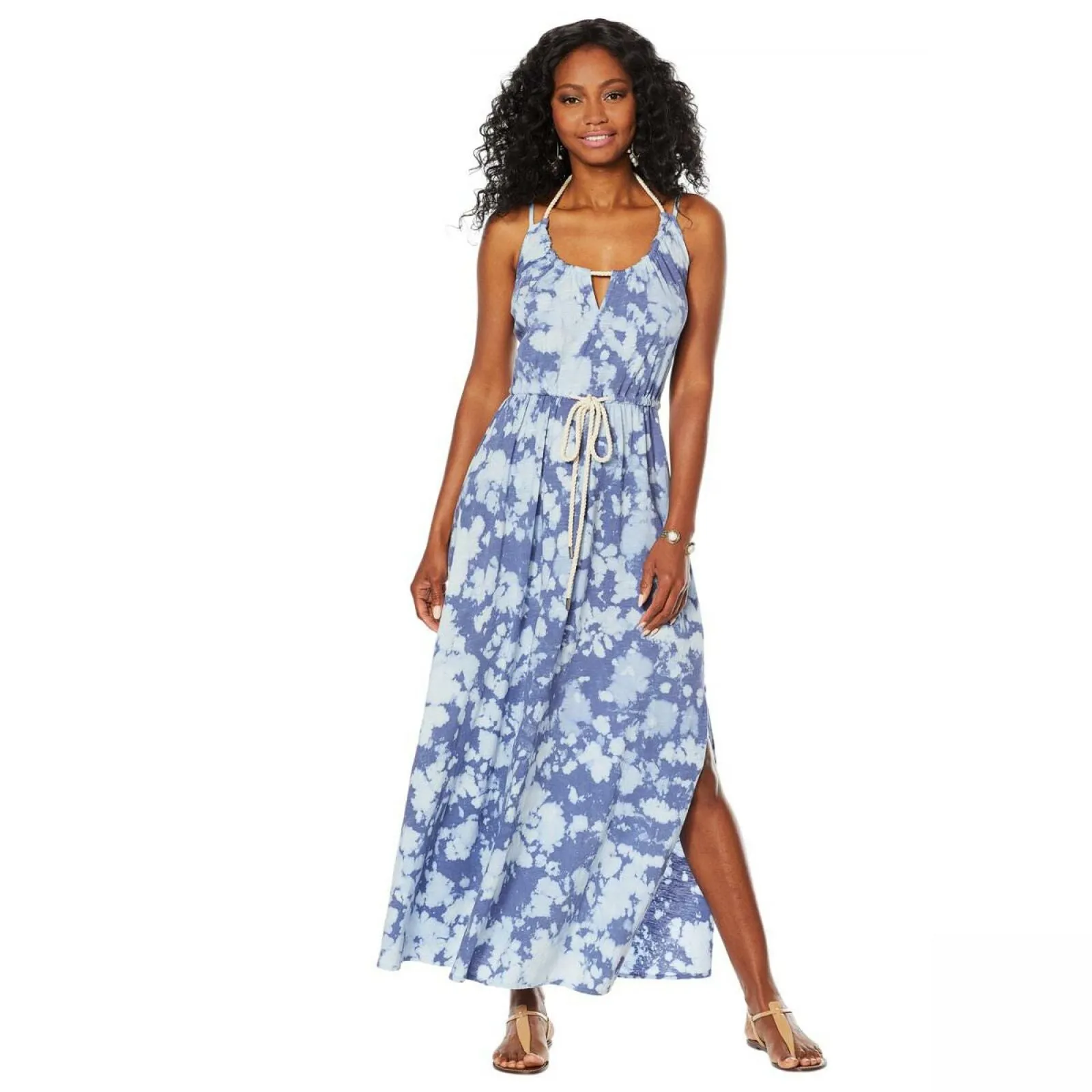 Skinnygirl Women's Printed Maxi Dress Ink Tie Dye Large