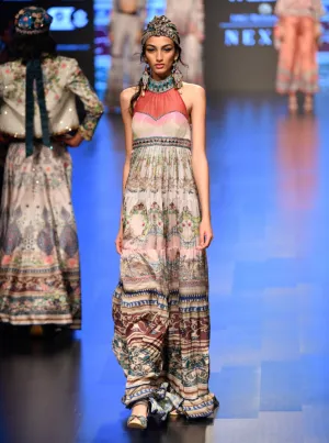 Slate Long Printed Tier Halter Dress