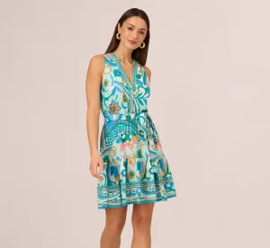 Sleeveless Retro Printed Short Sundress In Mint Multi