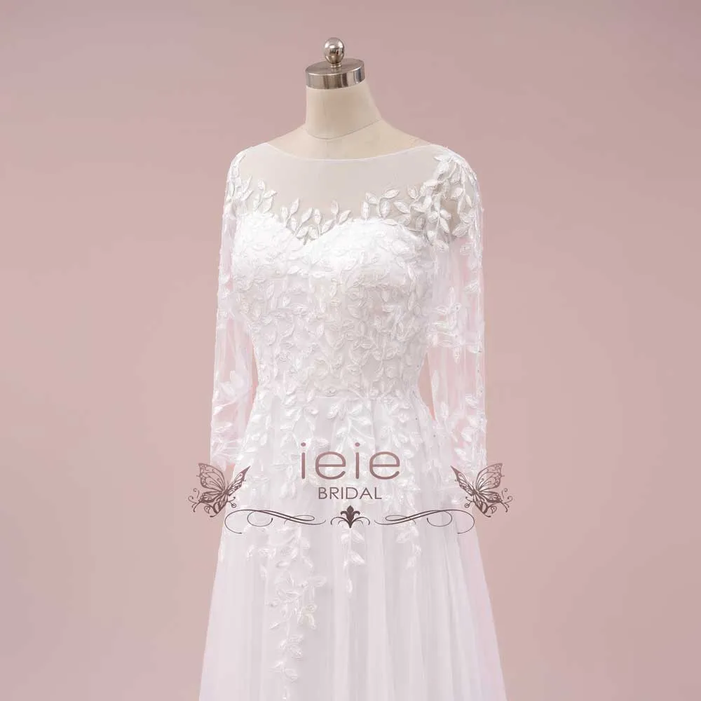 Slim A-line Lace Wedding Dress with Long Sleeves | CADENCE