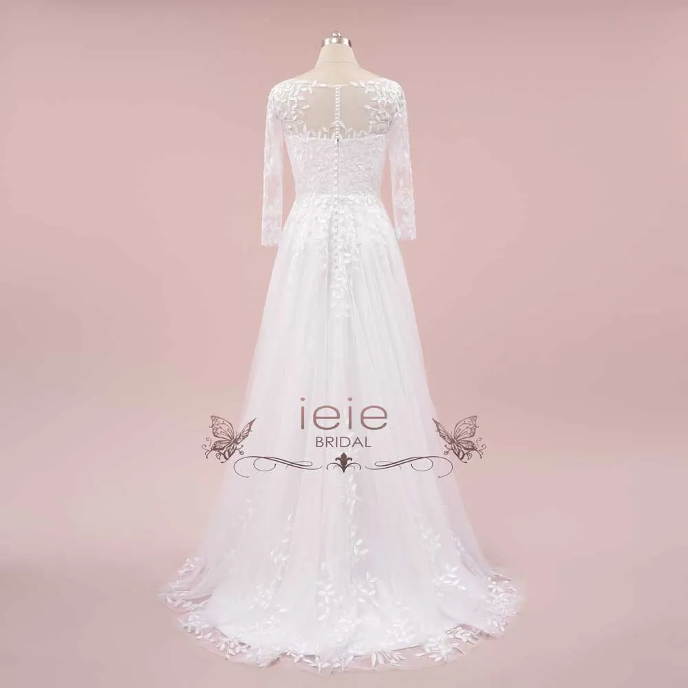 Slim A-line Lace Wedding Dress with Long Sleeves | CADENCE