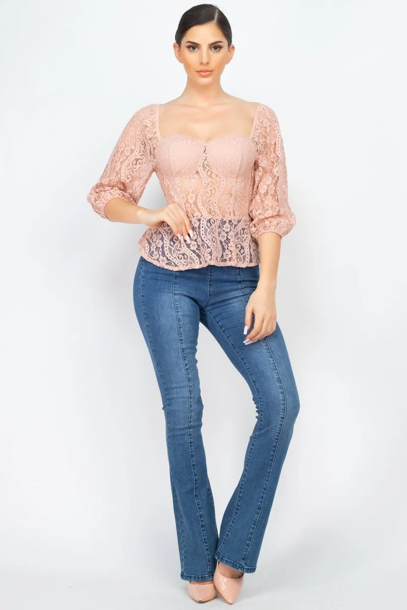 Smock Waist Lace Embroidered Top