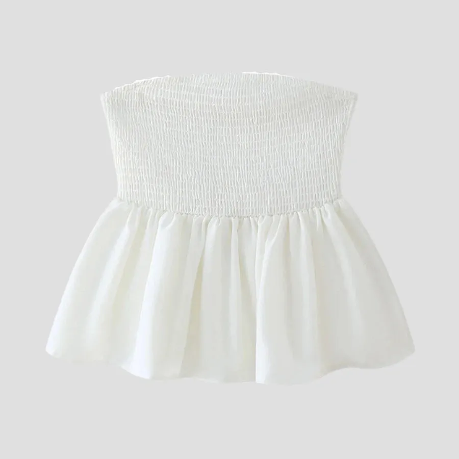 Smocked Floral Embroidered Peplum Tops