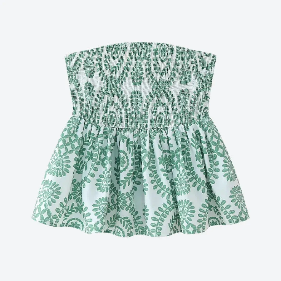 Smocked Floral Embroidered Peplum Tops
