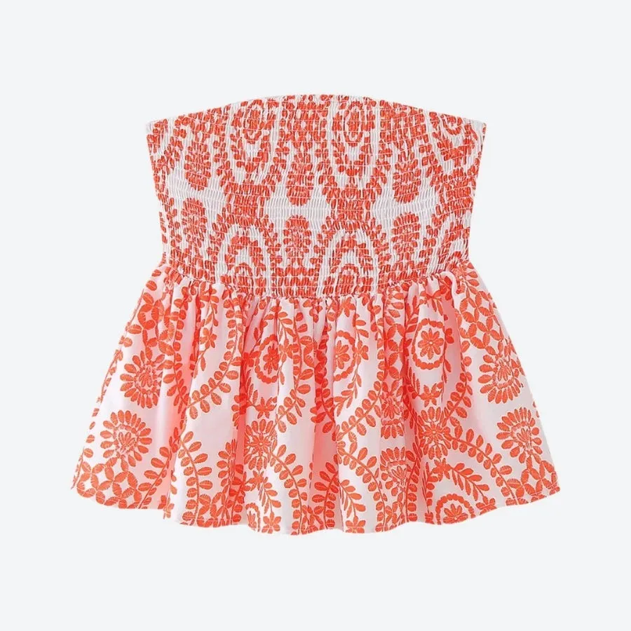 Smocked Floral Embroidered Peplum Tops