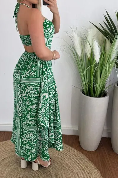 Smocked Printed Halter Neck Dress