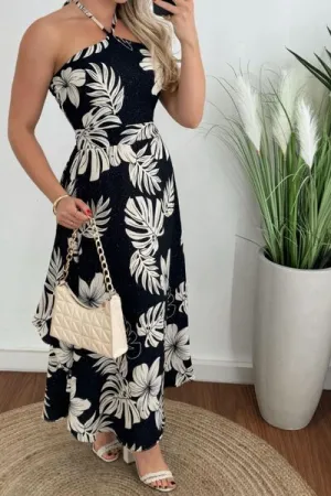 Smocked Printed Halter Neck Dress