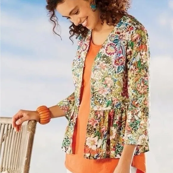 Soft Surroundings Ariege Floral Lace Embroidered Jacket