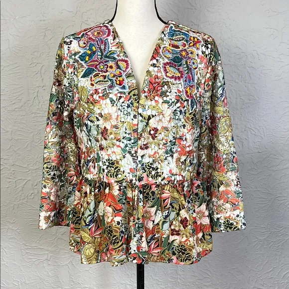 Soft Surroundings Ariege Floral Lace Embroidered Jacket