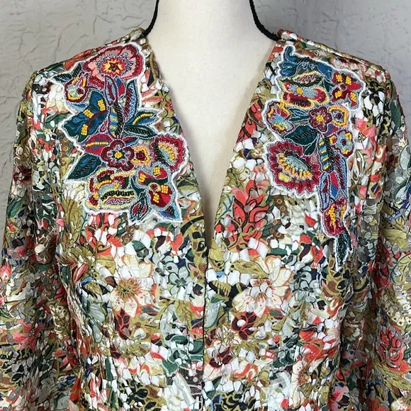 Soft Surroundings Ariege Floral Lace Embroidered Jacket