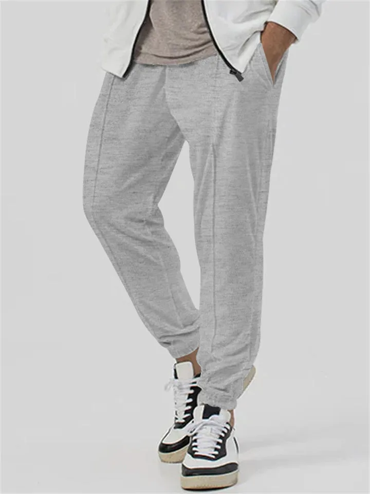 Solid Color Ankle-tied Sweatpants for Men