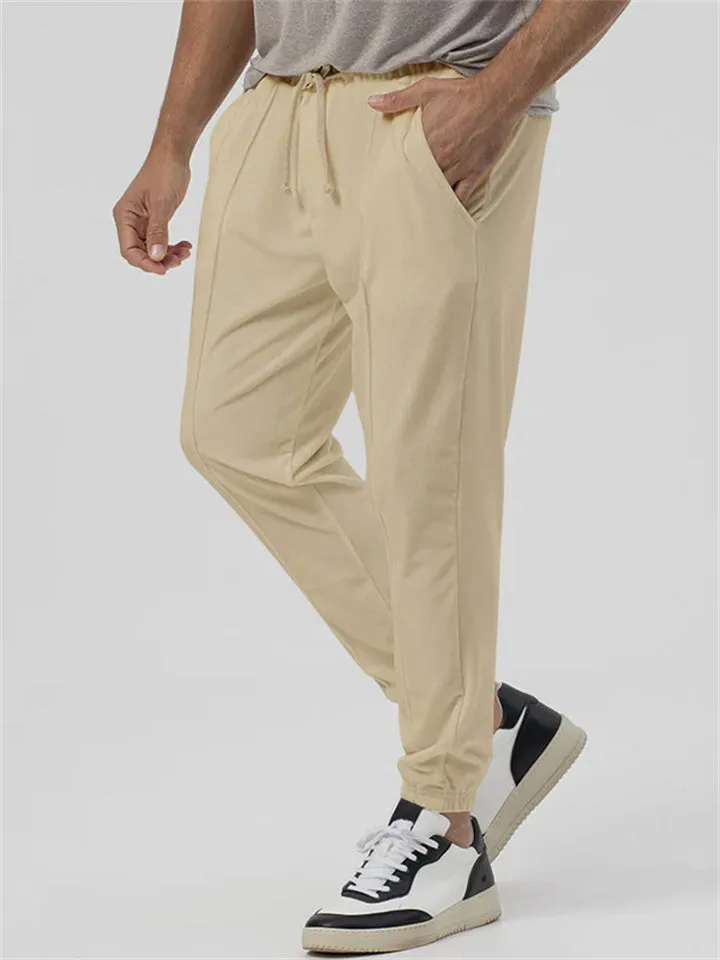 Solid Color Ankle-tied Sweatpants for Men