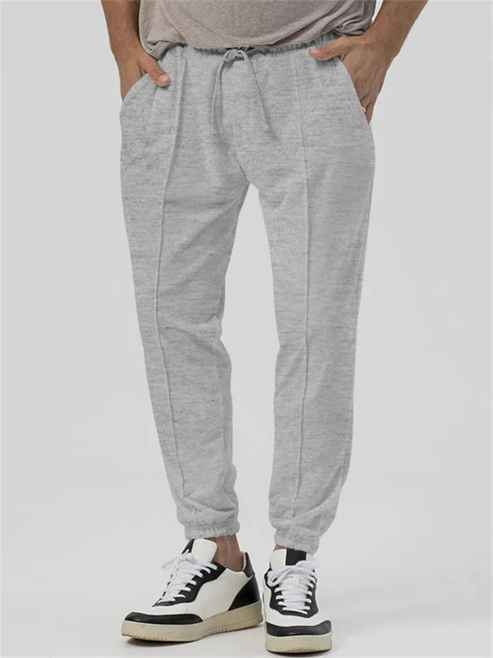 Solid Color Ankle-tied Sweatpants for Men