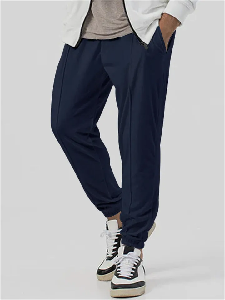Solid Color Ankle-tied Sweatpants for Men