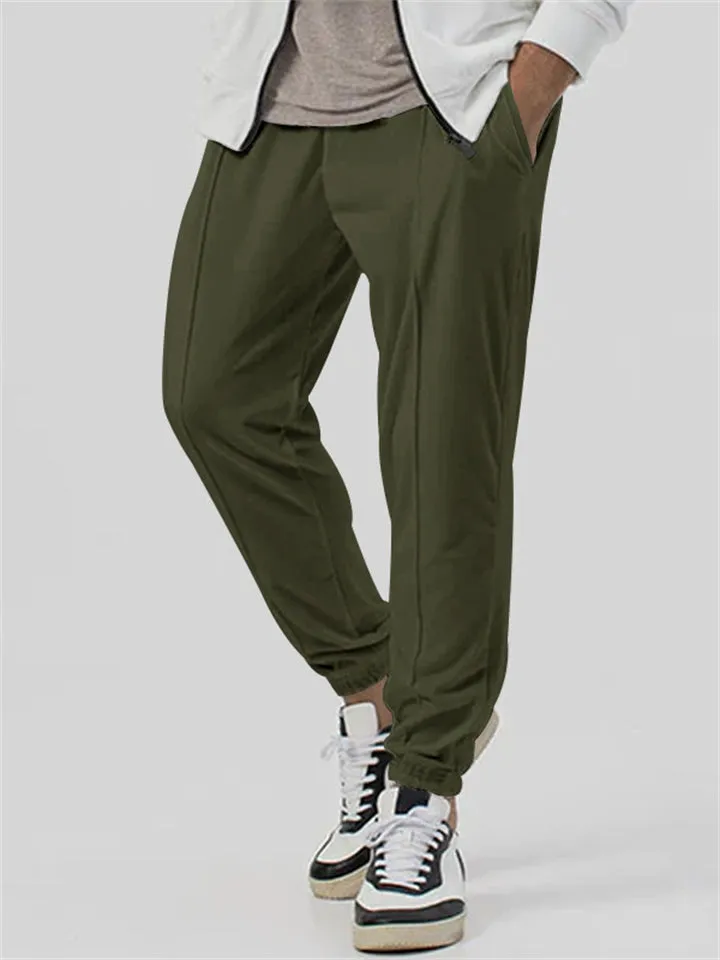 Solid Color Ankle-tied Sweatpants for Men