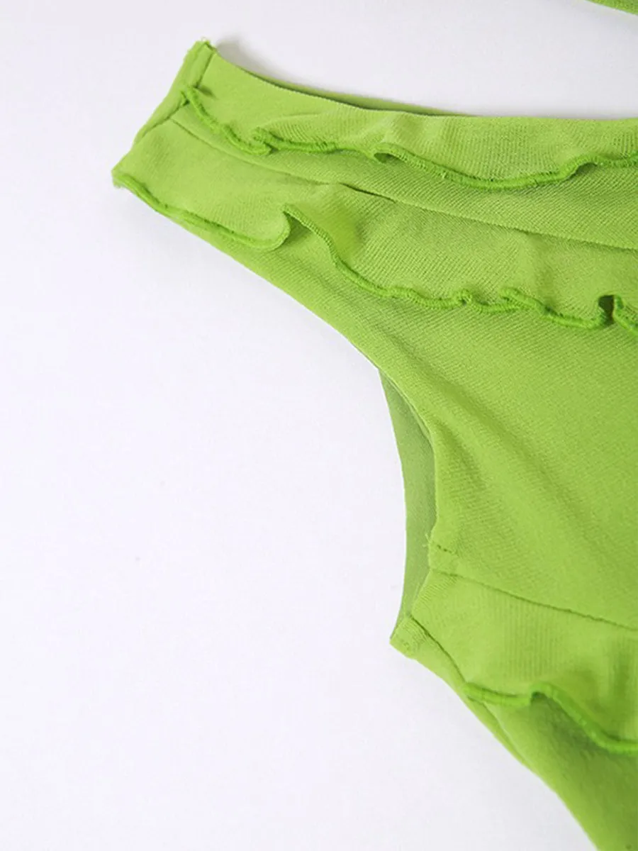 Solid Color Irregular Cutout One-Shoulder Top