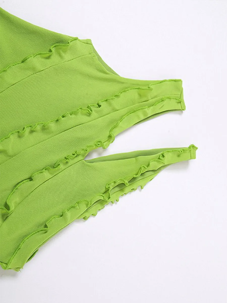 Solid Color Irregular Cutout One-Shoulder Top